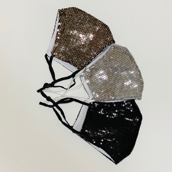 3 Piece Sparkly Sequin Face Masks W/Filter Pocket - Picture 3 of 8
